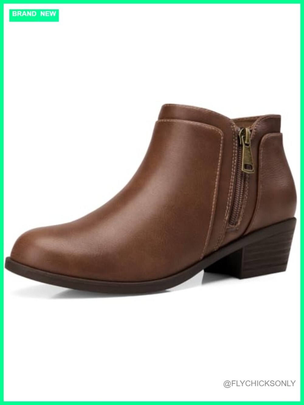 Women's Faux Leather Ankle Booties Low Block Heel Side Zip Comfort